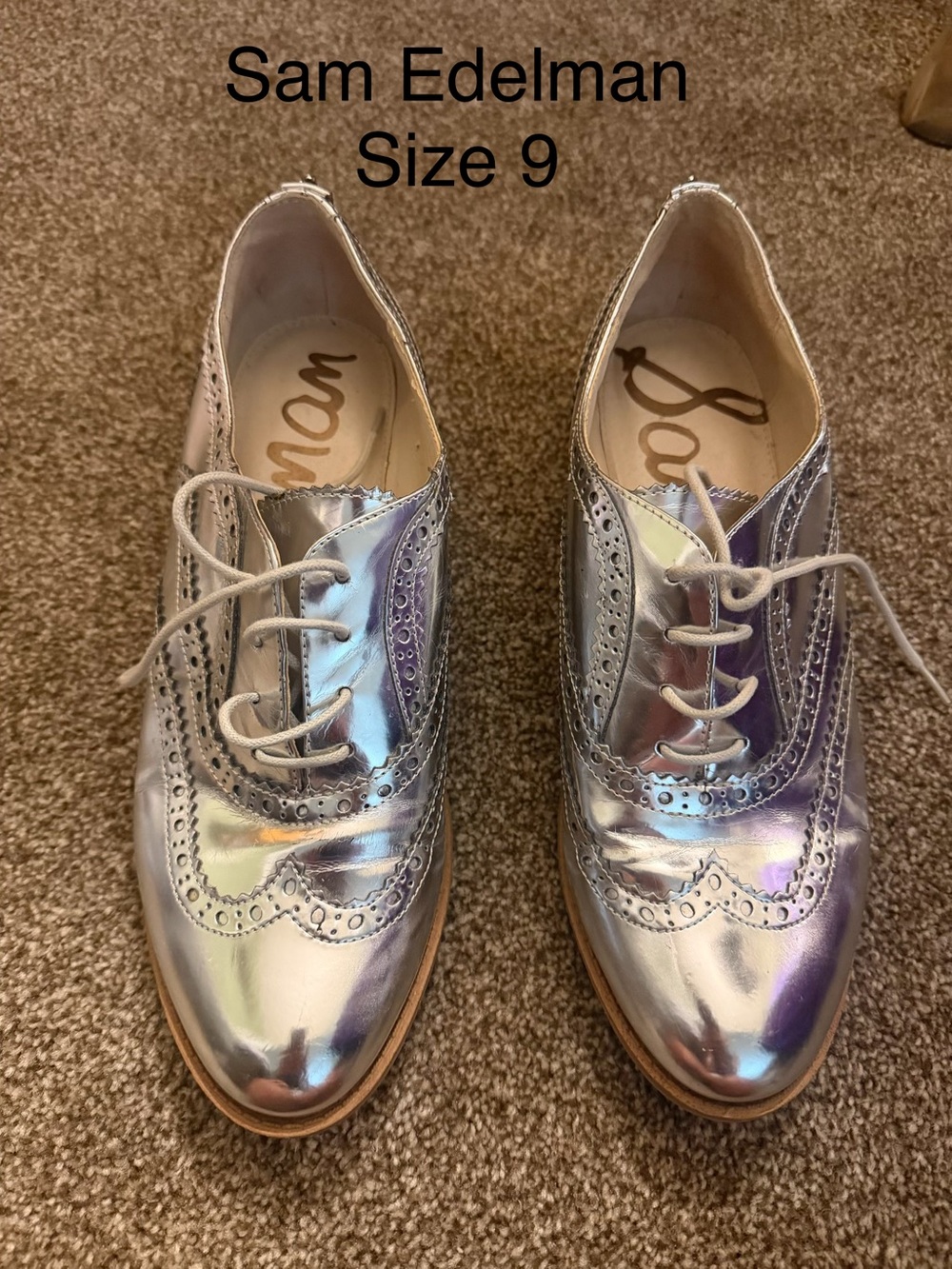 Sam Edelman Metallic Silver Brogue Oxford - Women's Sz 9